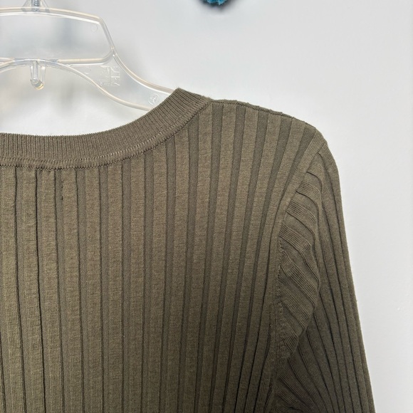 Quince Cotton Cashmere Ribbed Long Sleeve Crew Midi Dress in Olive - Picture 7 of 9